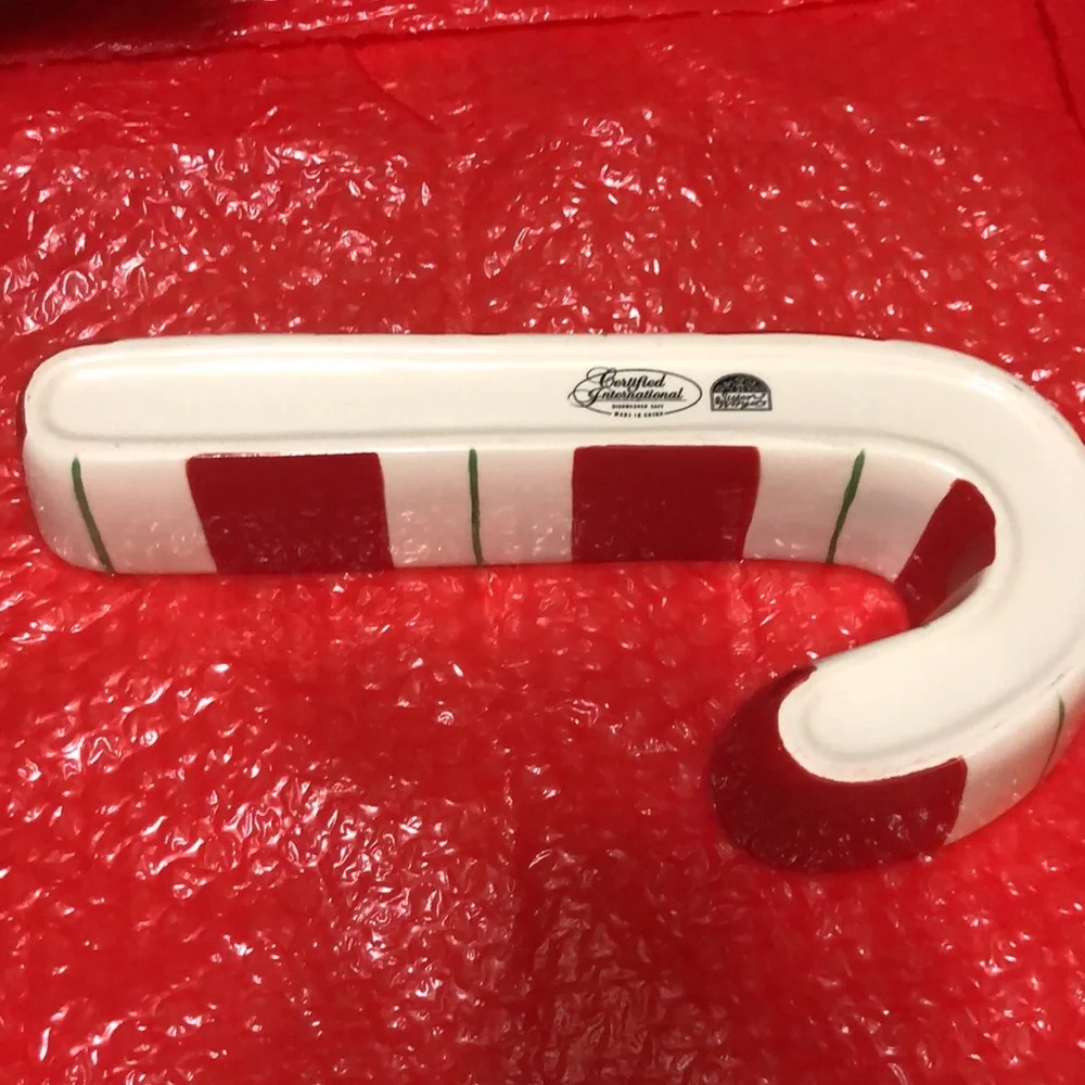 Susan Winget Certified International 10x4.75” Candy Cane Shaped Candy Di…